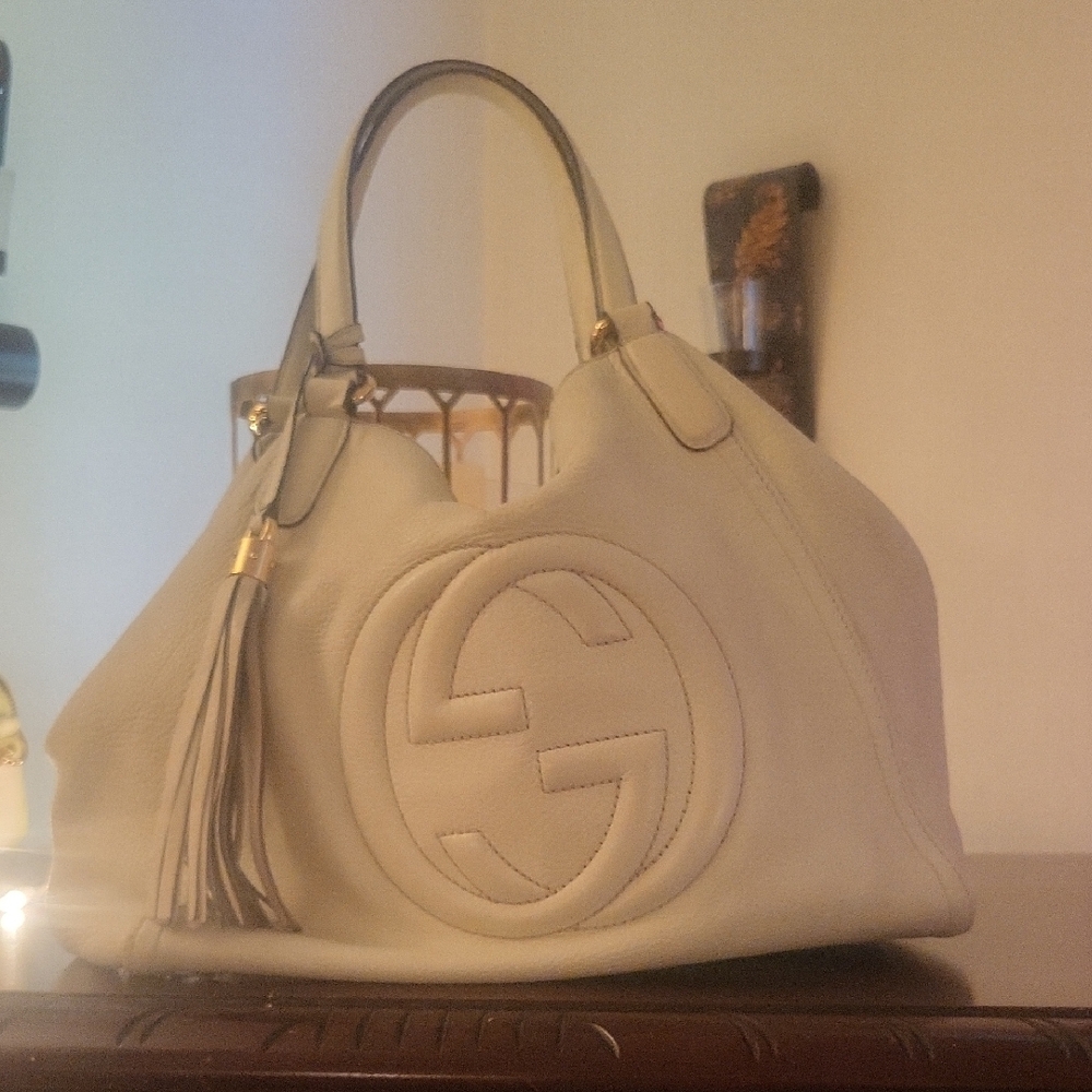 Gucci Cream Leather Tote Bag